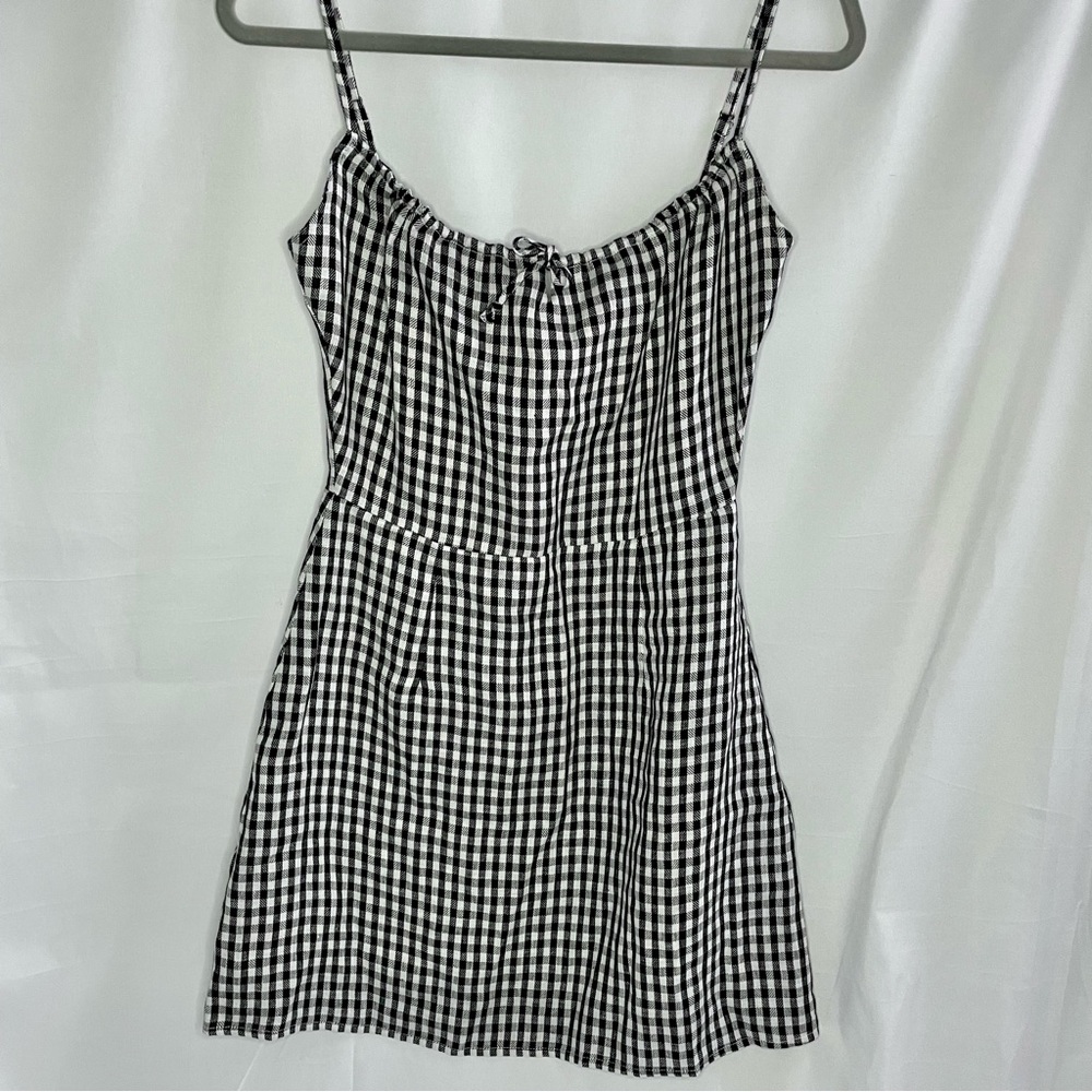 Reformation Black and White Gingham Mini Dress 100% Linen